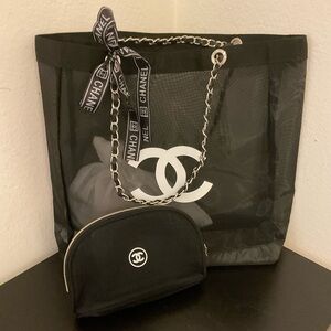 NIP CHANEL Beauty Mesh Tote Bag & Makeup Pouch Set of 2